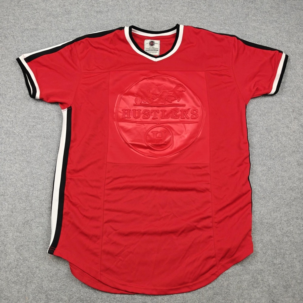 Bleecker & Mercer Shirt Mens 3XL‎ Red Hustlers Logo V Neck Ringer Jersey Tee